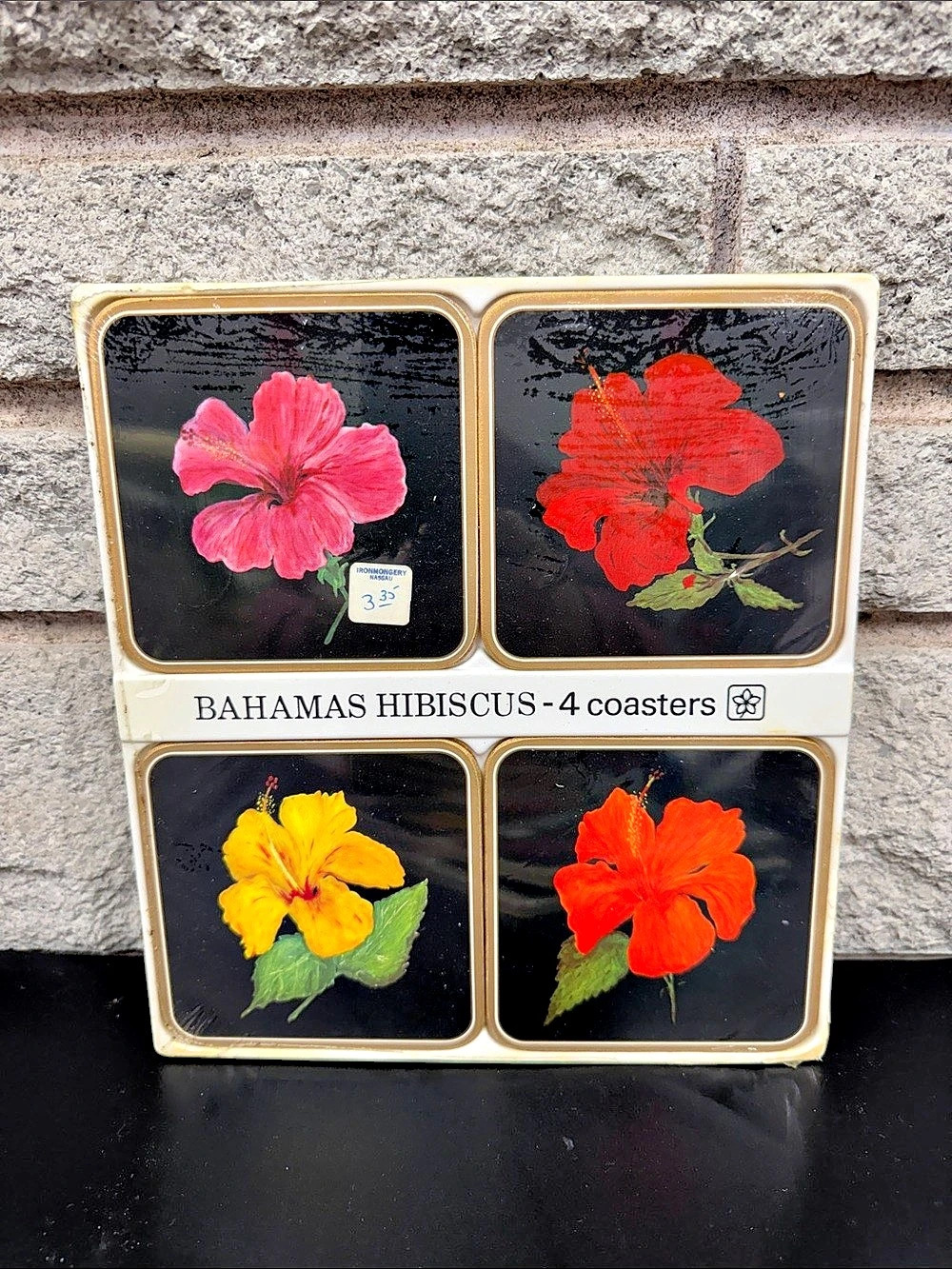 Pimpernel Bahamas Hibiscus Coasters Floral Set Multicolor & Black